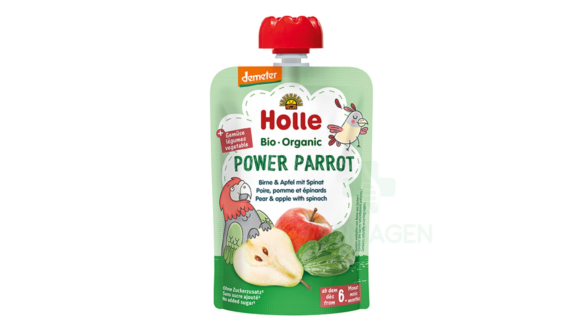 Bio Organic Power Parrot Pouch Pear and Apple with Spinach 6m+ Demeter